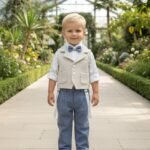 Βαπτιστικό Ρούχο Αγόρι Dolce Bambini 7102 – Elegant Σύνολο σε Εκρού & Σιέλ με Τιράντες
