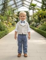 Βαπτιστικό Ρούχο Αγόρι Dolce Bambini 7102 – Elegant Σύνολο σε Εκρού & Σιέλ με Τιράντες