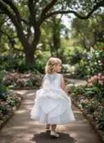 Βαπτιστικό Φόρεμα Κορίτσι Dolce Bambini 7012 – Εκρού Τούλι & Οργάντζα με Ανάγλυφη Δαντέλα - Image 2