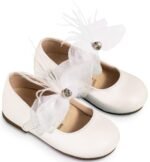Βαπτιστικό Γοβάκι Babywalker "White Swan Bow" – Δερμάτινο με Χειροποίητο Φιόγκο-BS3562-WHITE1-BABYWALKER
