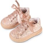 Βαπτιστικά Παπούτσια Κορίτσι Sneaker Ροζ Glitter με Κορδέλα Premium
