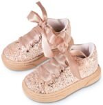 Βαπτιστικά Παπούτσια Κορίτσι Sneaker Ροζ Glitter με Κορδέλα Premium