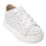 Παιδικά Sneakers Βάπτισης Κορίτσι Babywalker "Crystal White Sneaker" – Δερμάτινα με Swarovski LU6115_WH1