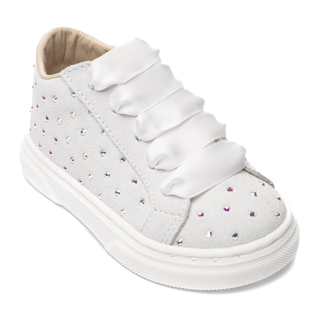 LU6115_WH2.jpg Παιδικά Sneakers Βάπτισης Κορίτσι Babywalker "Crystal White Sneaker" – Δερμάτινα με Swarovski LU6115_WH1 - Image 1
