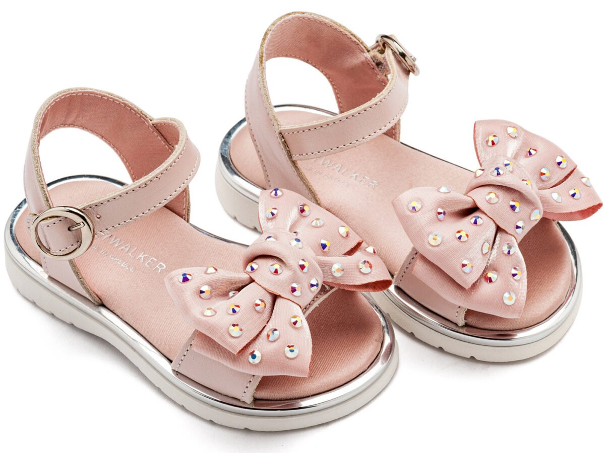 LU6122-PINK1-BABYWALKER.jpg Βαπτιστικά Παπούτσια Κορίτσι Πέδιλο Ροζ με Φιόγκο & Στρας Premium - Image 1