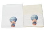 Σετ βάπτισης αγόρι με θέμα αερόστατο σε μπλε αποχρώσεις. Ολοκληρωμένο σετ κουμπάρου με βαλίτσα και λαμπάδα. - Image 6